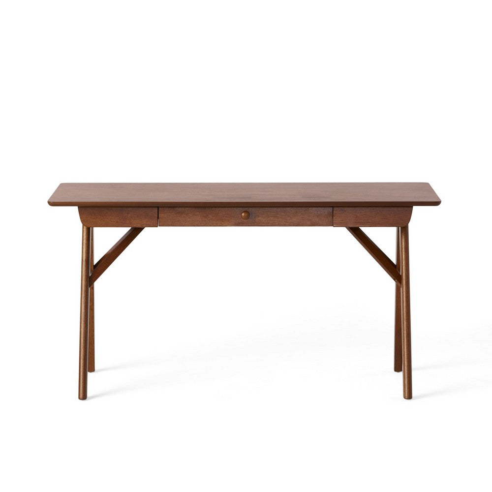 Elana Desk with 1 Drawer | Industrial Trestle Walnut Brown Wood 57"