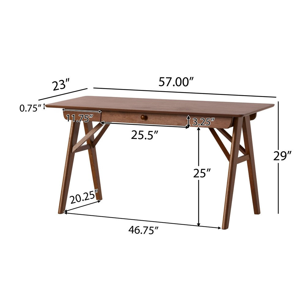 Elana Desk with 1 Drawer | Industrial Trestle Walnut Brown Wood 57"