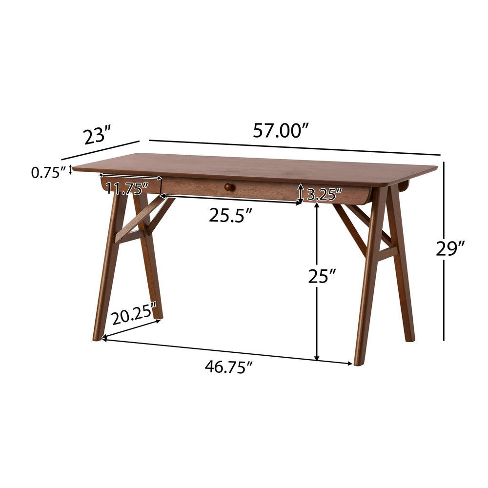 Elana Desk with 1 Drawer | Industrial Trestle Walnut Brown Wood 57’’ BM337011