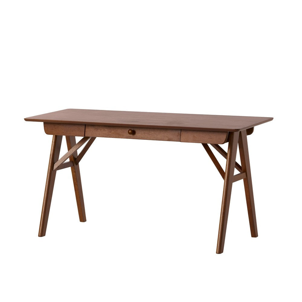 Elana Desk with 1 Drawer | Industrial Trestle Walnut Brown Wood 57"