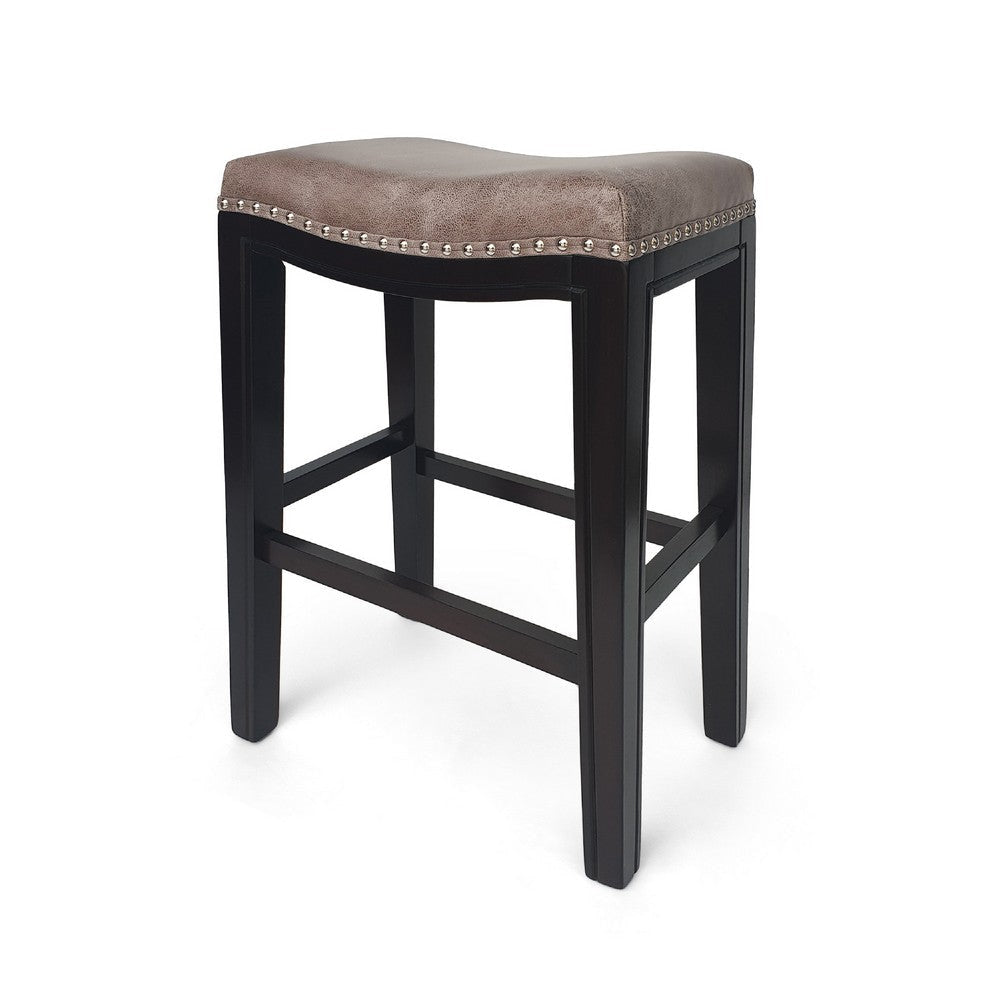 Feine Counter Stool Set of 2 | Nailhead Trim | Taupe Gray Faux Leather BM337013