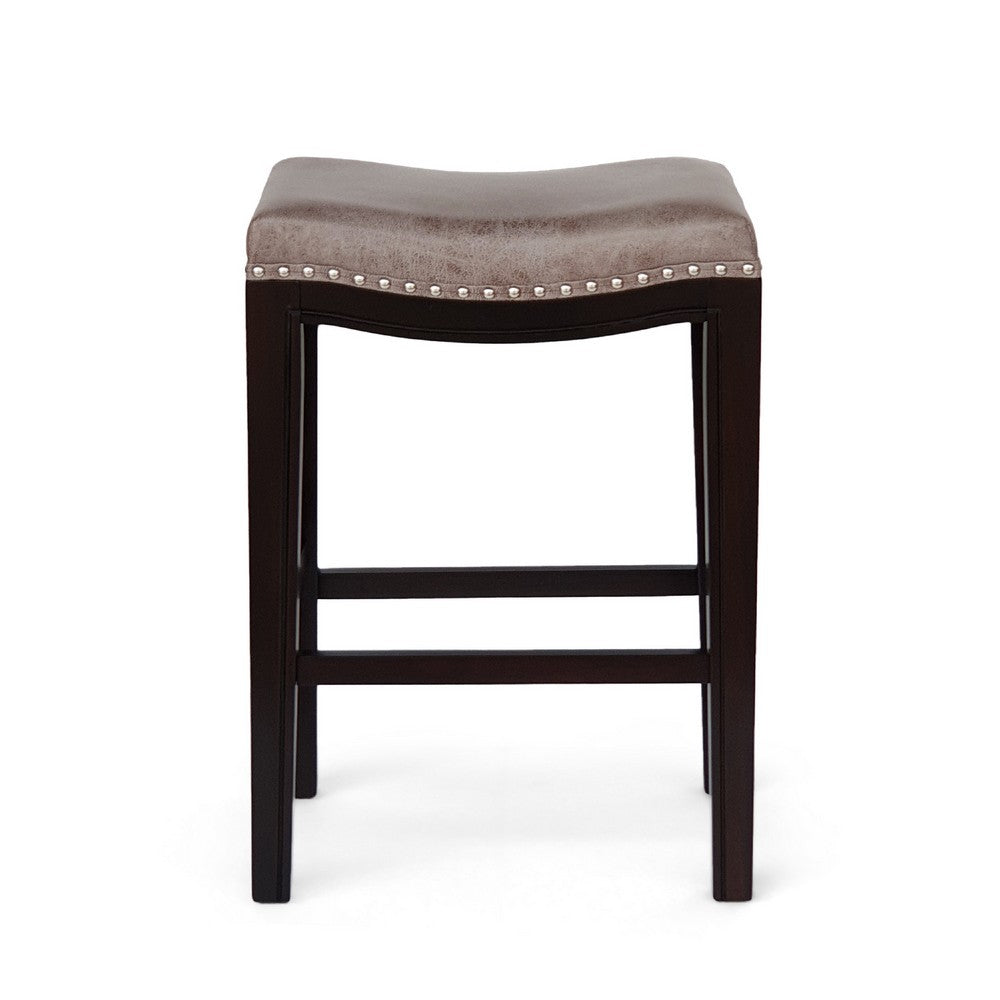 Feine Counter Stool Set of 2 | Nailhead Trim | Taupe Gray Faux Leather