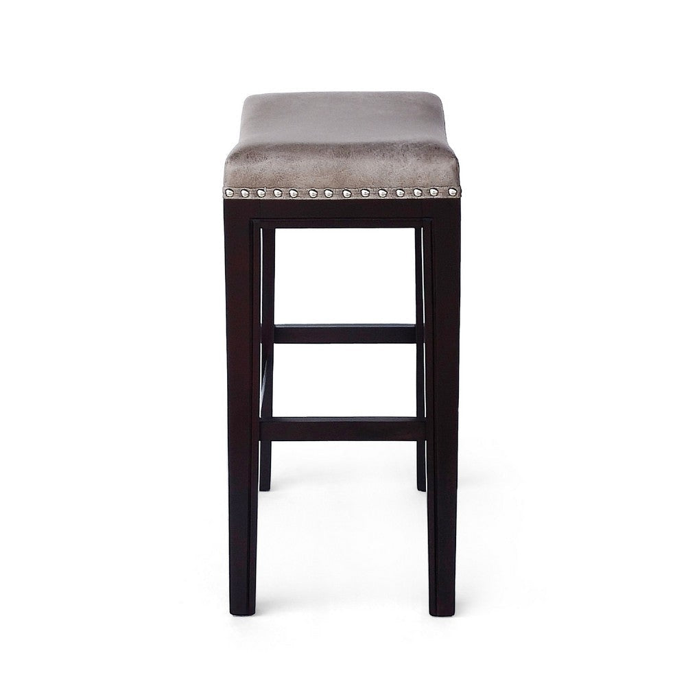 Feine Counter Stool Set of 2 | Nailhead Trim | Taupe Gray Faux Leather BM337013