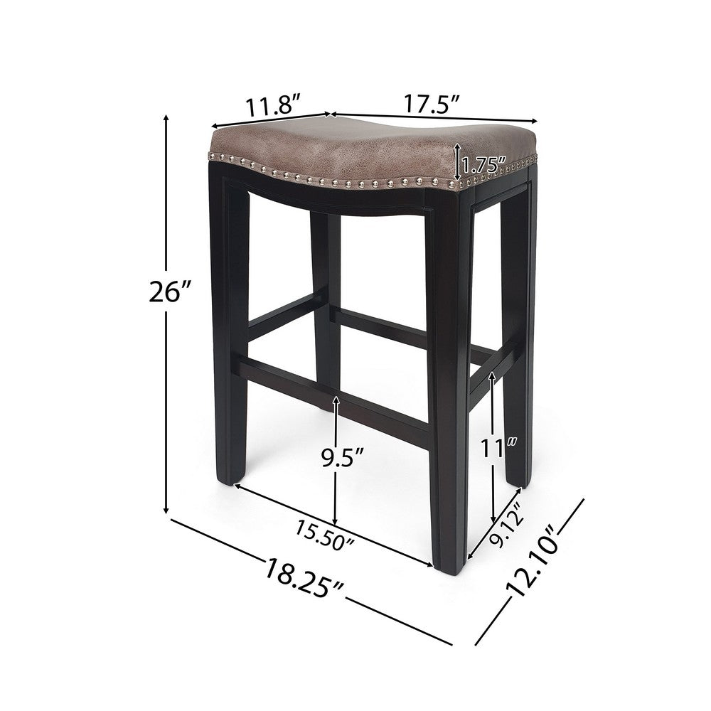 Feine Counter Stool Set of 2 | Nailhead Trim | Taupe Gray Faux Leather