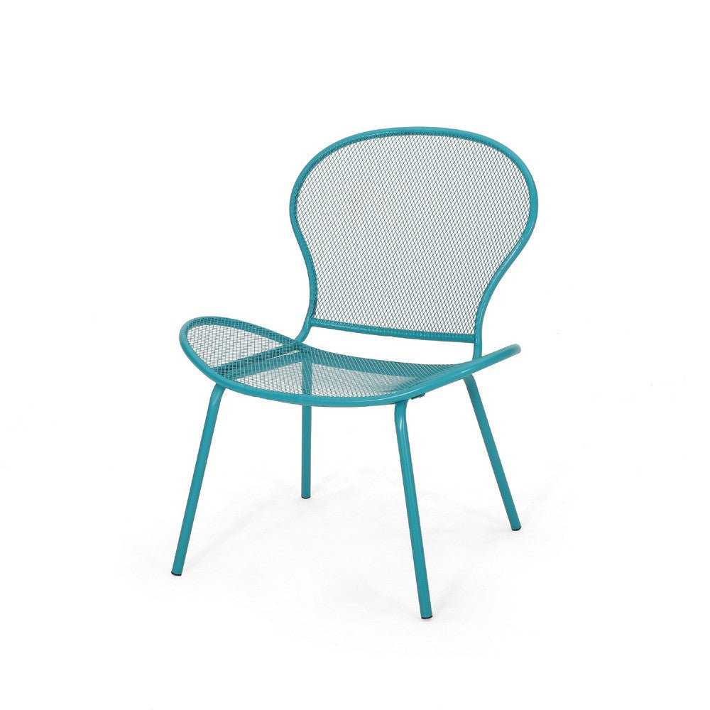 Nian Accent Chair Set of 2 Shell Shape Mesh Seat Reto Teal Blue Iron BM337015