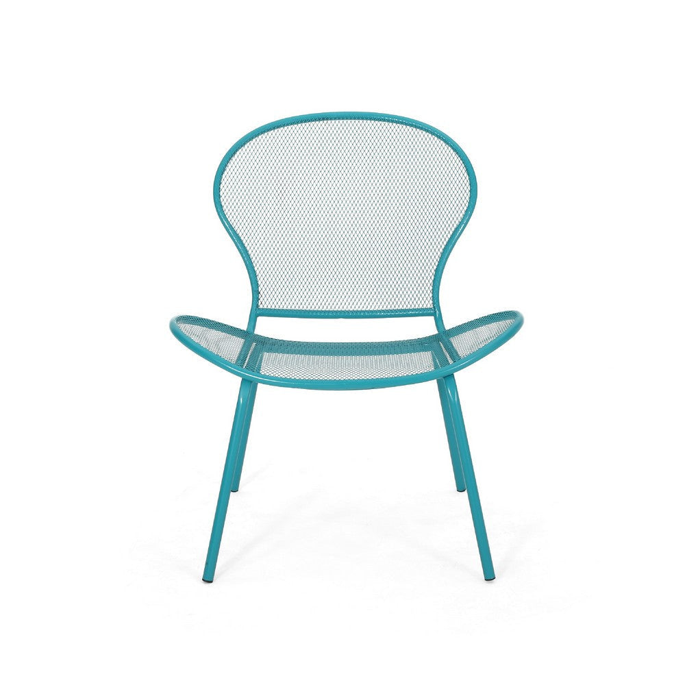 Nian Accent Chair Set of 2 Shell Shape Mesh Seat Reto Teal Blue Iron BM337015