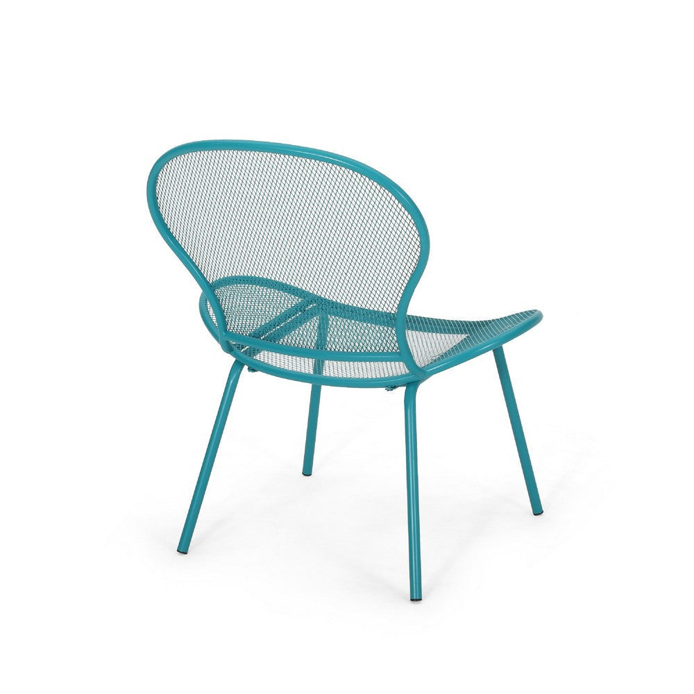 Nian Accent Chair Set of 2 Shell Shape Mesh Seat Reto Teal Blue Iron BM337015