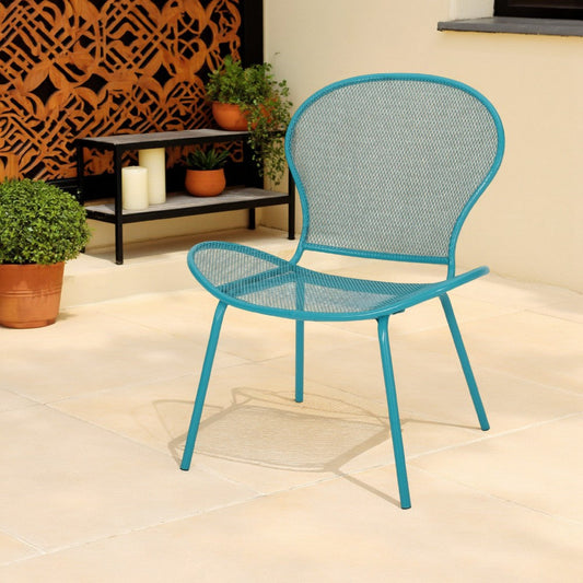 Nian Accent Chair Set of 2, Shell Shape Mesh Seat, Reto Teal Blue Iron