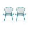 Nian Accent Chair Set of 2, Shell Shape Mesh Seat, Reto Teal Blue Iron