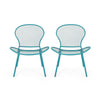 Nian Accent Chair Set of 2, Shell Shape Mesh Seat, Reto Teal Blue Iron