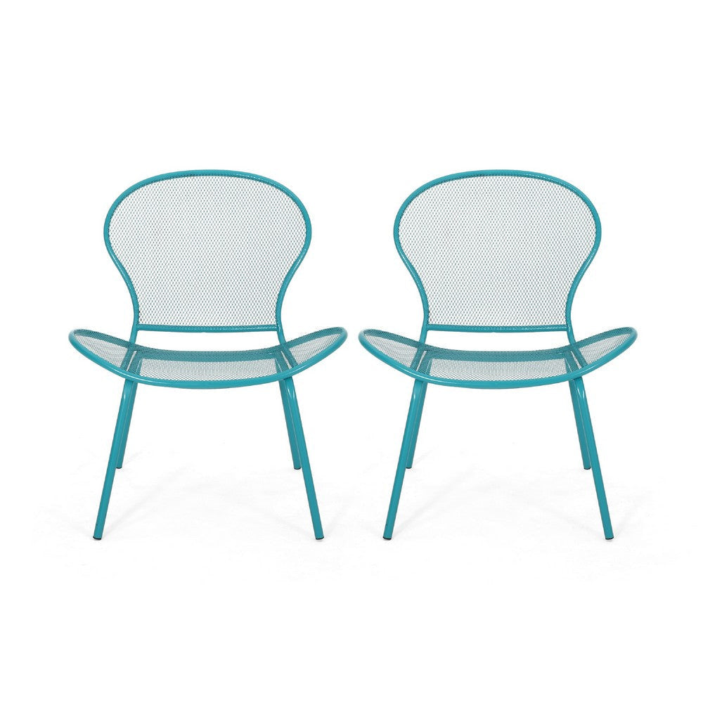 Nian Accent Chair Set of 2, Shell Shape Mesh Seat, Reto Teal Blue Iron