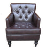Lit Club Armchair | Turned Birch Wood Legs | Brown Tufted Faux Leather