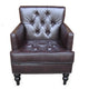 Lit Club Armchair | Turned Birch Wood Legs | Brown Tufted Faux Leather