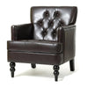 Lit Club Armchair | Turned Birch Wood Legs | Brown Tufted Faux Leather