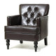 Lit Club Armchair | Turned Birch Wood Legs | Brown Tufted Faux Leather