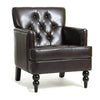 Lit Club Armchair | Turned Birch Wood Legs | Brown Tufted Faux Leather