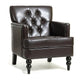 Lit Club Armchair | Turned Birch Wood Legs | Brown Tufted Faux Leather