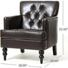 Lit Club Armchair | Turned Birch Wood Legs | Brown Tufted Faux Leather