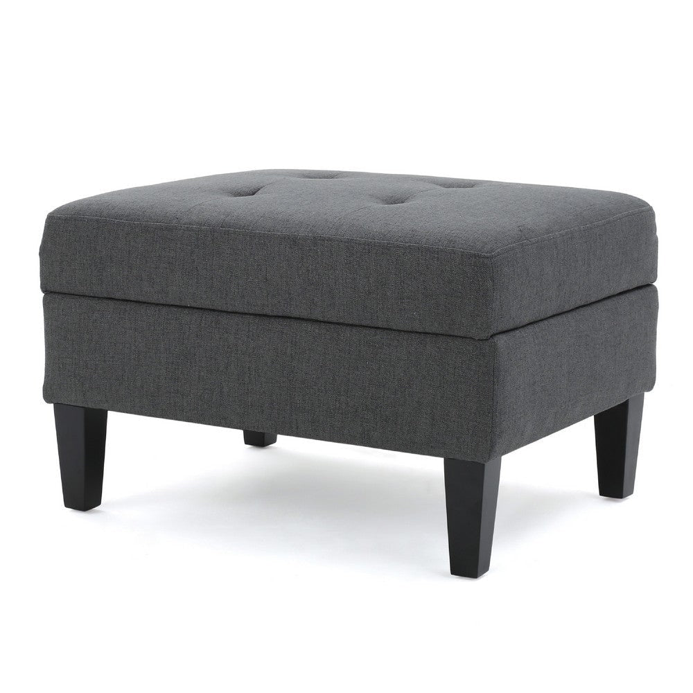 Ramya Ottoman with Hidden Storage | Gray Waffle Tufted Fabric 28"