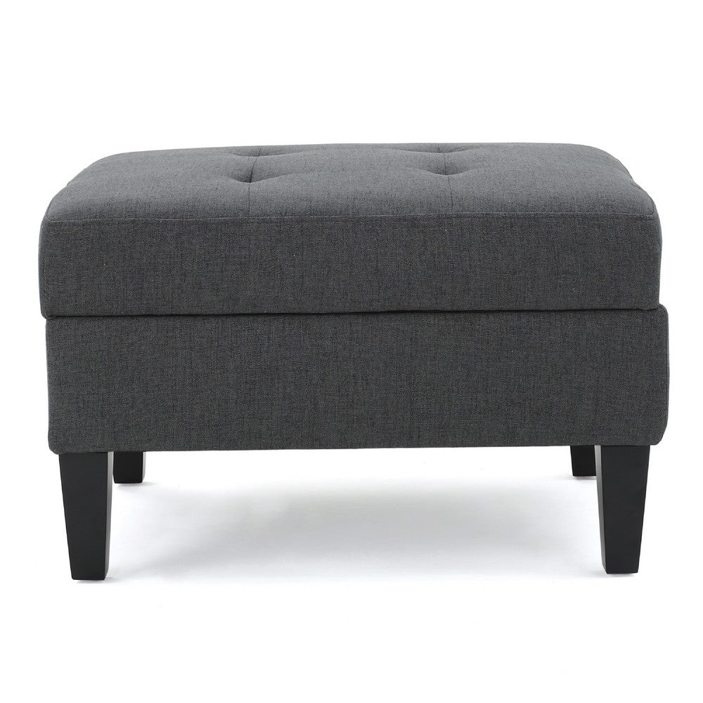 Ramya Ottoman with Hidden Storage | Gray Waffle Tufted Fabric 28"