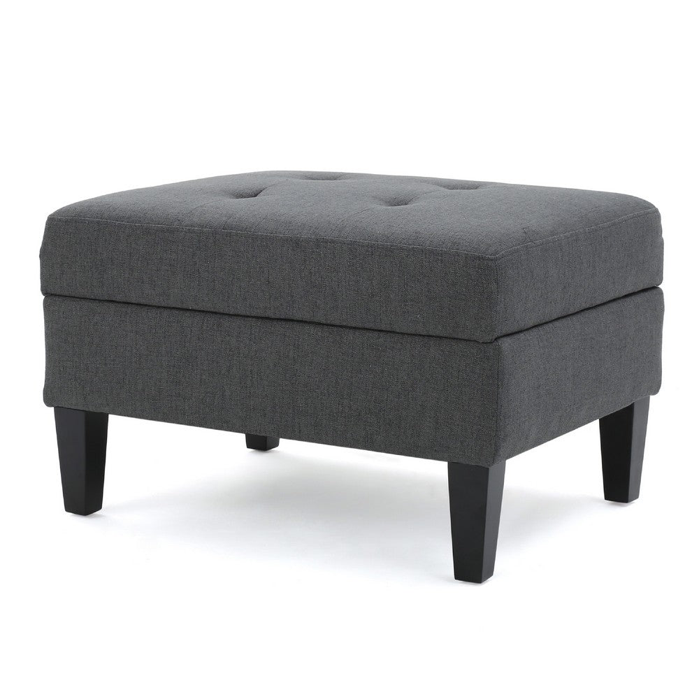 Ramya Ottoman with Hidden Storage | Gray Waffle Tufted Fabric 28"
