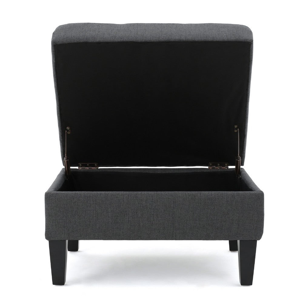 Ramya Ottoman with Hidden Storage | Gray Waffle Tufted Fabric 28"