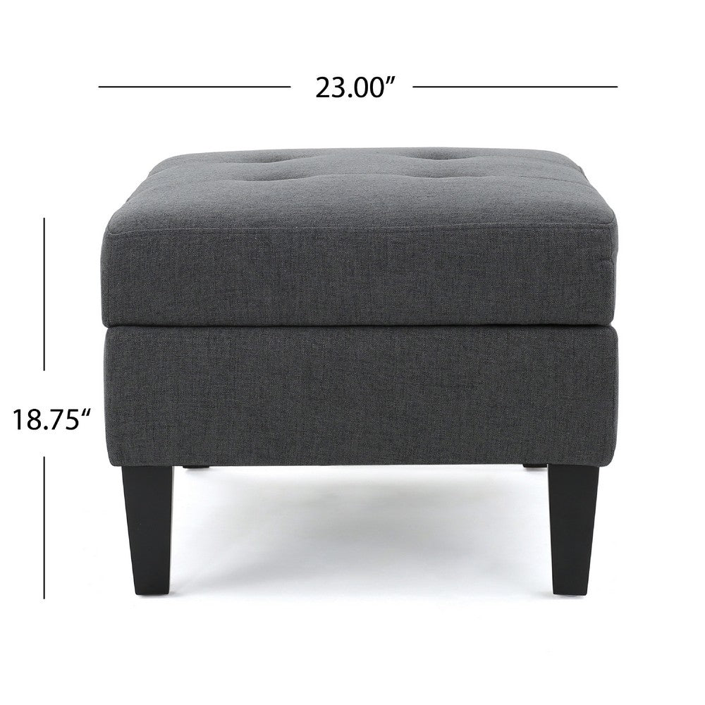 Ramya Ottoman with Hidden Storage | Gray Waffle Tufted Fabric 28"