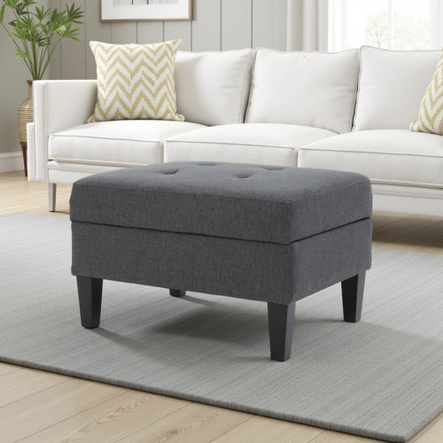 Ramya Ottoman with Hidden Storage | Gray Waffle Tufted Fabric 28"