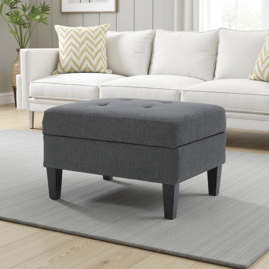 Ramya Ottoman with Hidden Storage | Gray Waffle Tufted Fabric 28"