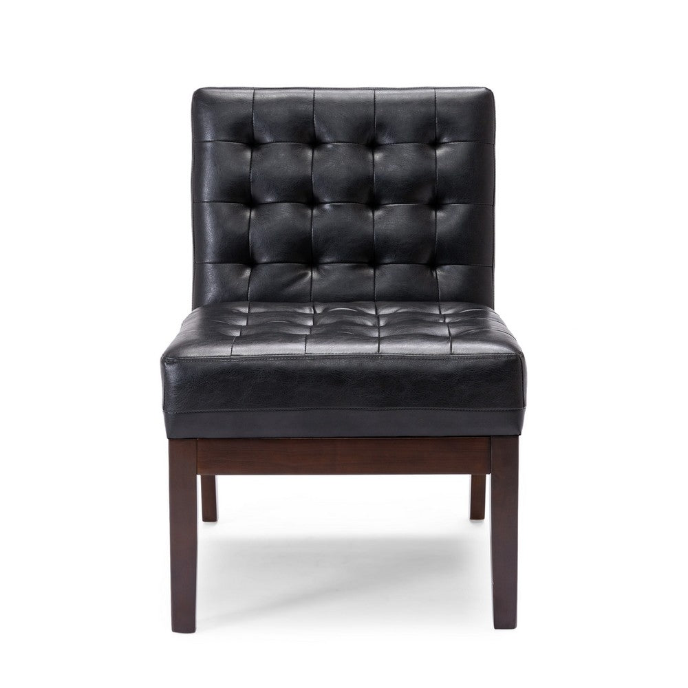 Keyur Accent Chair | Rubberwood Legs | Black Tufted Faux Leather
