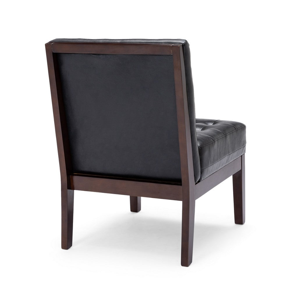 Keyur Accent Chair | Rubberwood Legs | Black Tufted Faux Leather