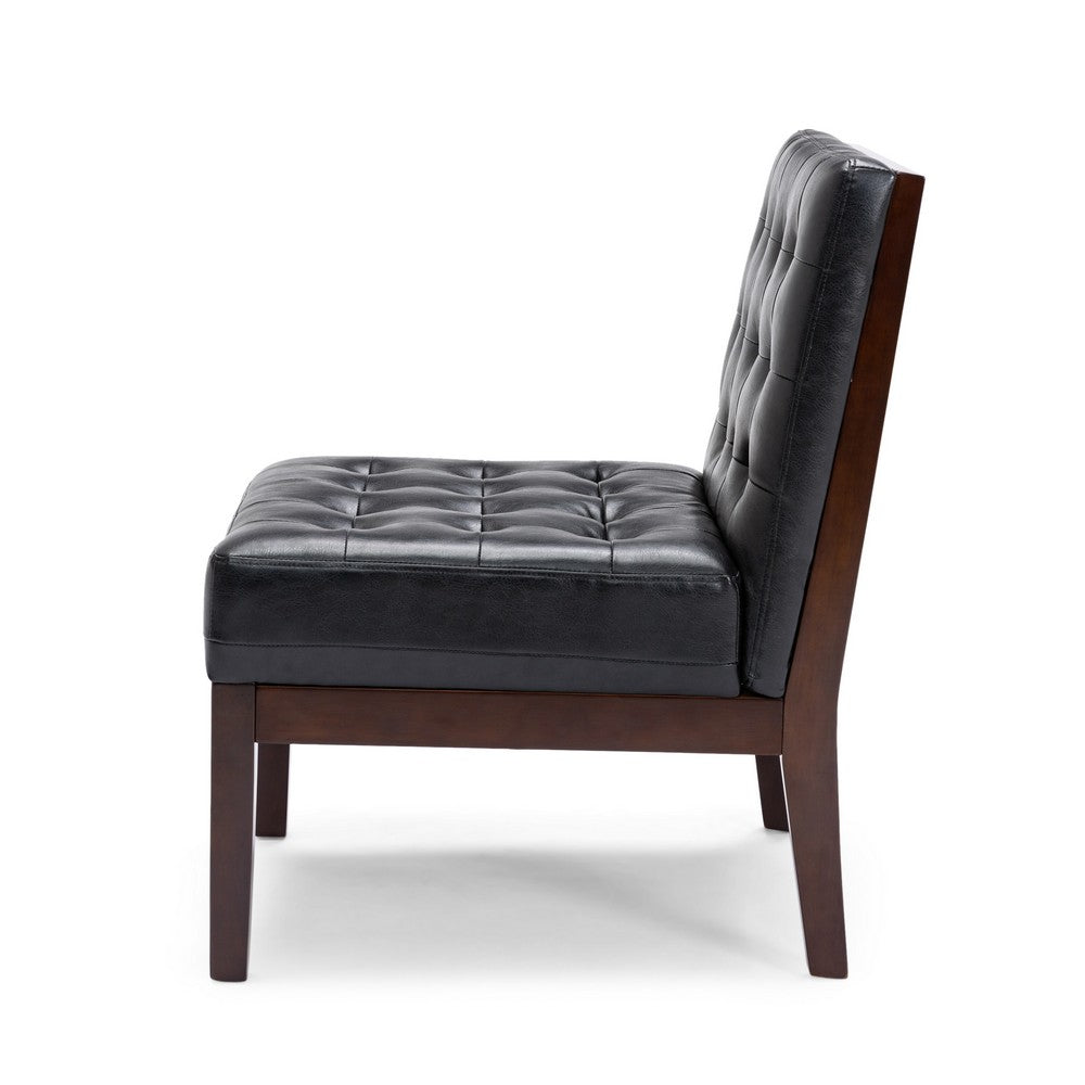 Keyur Accent Chair | Rubberwood Legs | Black Tufted Faux Leather