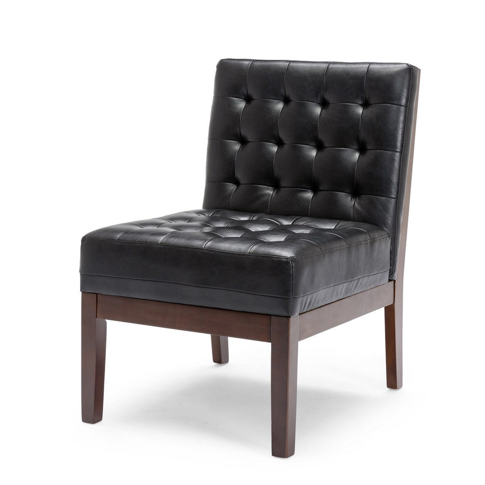 Keyur Accent Chair | Rubberwood Legs | Black Tufted Faux Leather
