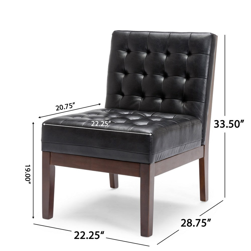 Keyur Accent Chair | Rubberwood Legs | Black Tufted Faux Leather BM337023