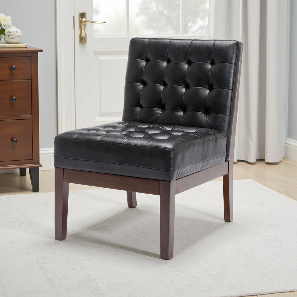 Keyur Accent Chair | Rubberwood Legs | Black Tufted Faux Leather