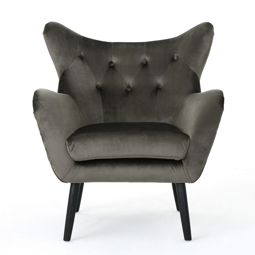 Zorro Armchair | Black Angled Wood Legs | Gray Button Tufted Velvet