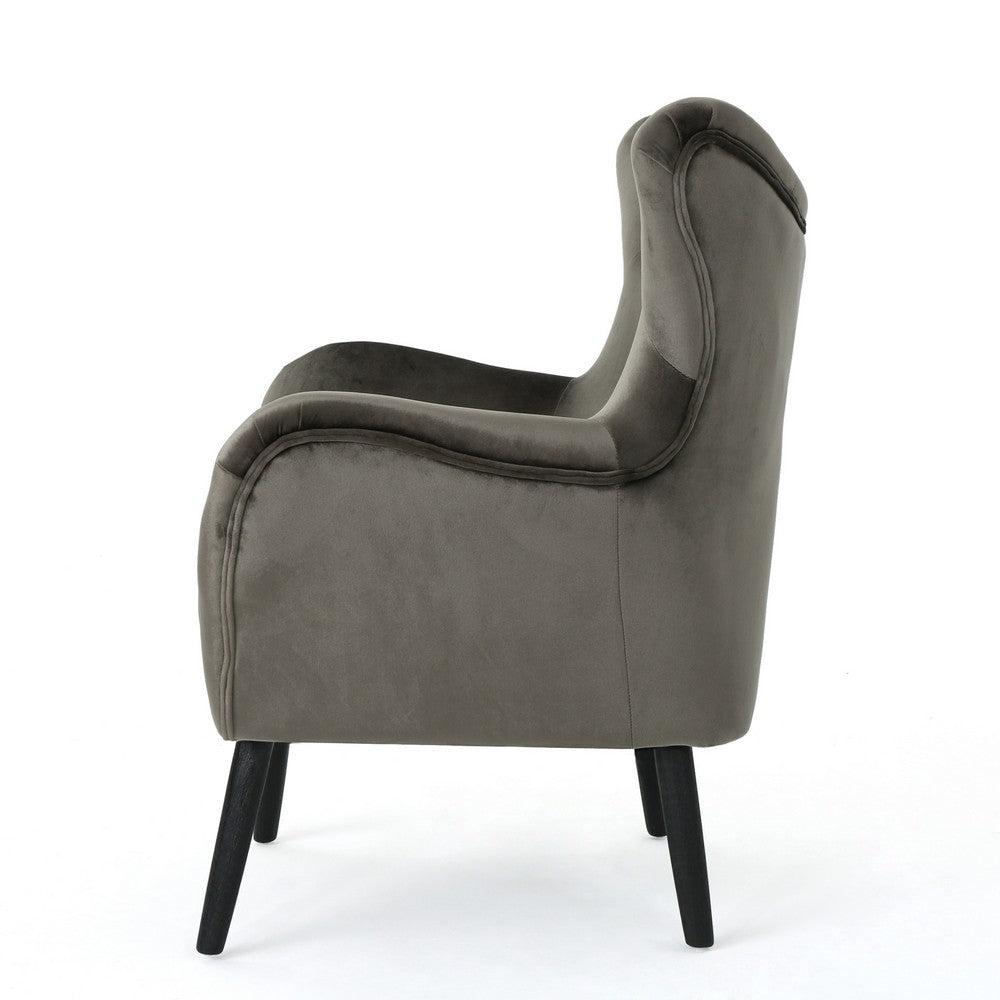 Zorro Armchair | Black Angled Wood Legs | Gray Button Tufted Velvet