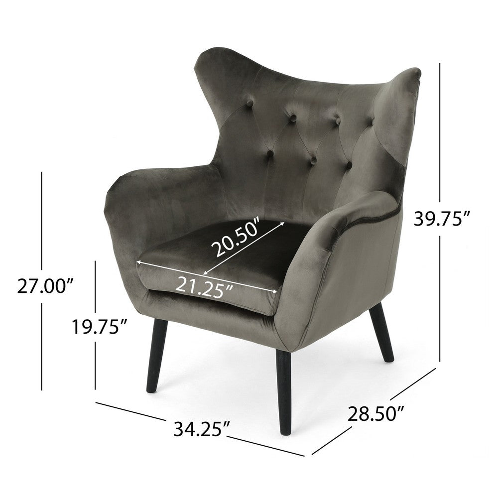 Zorro Armchair | Black Angled Wood Legs | Gray Button Tufted Velvet