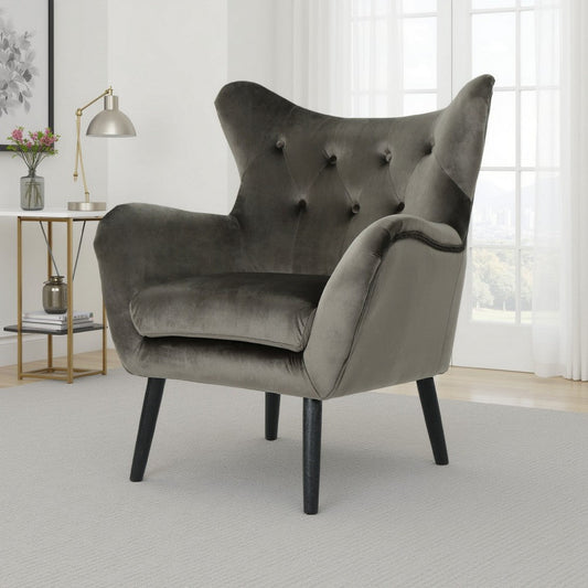 Zorro Armchair | Black Angled Wood Legs | Gray Button Tufted Velvet