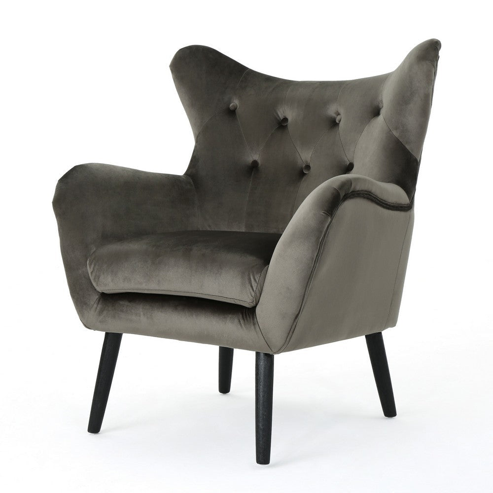 Zorro Armchair | Black Angled Wood Legs | Gray Button Tufted Velvet