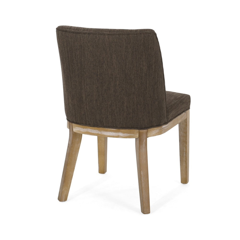 Edena Dining Chair Set of 2 | Weathered Rubberwood Legs | Brown Fabric