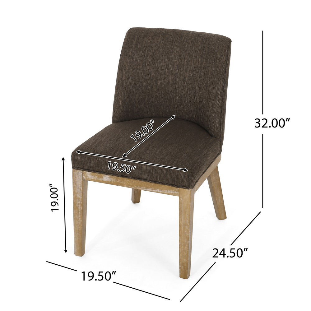 Edena Dining Chair Set of 2 | Weathered Rubberwood Legs | Brown Fabric
