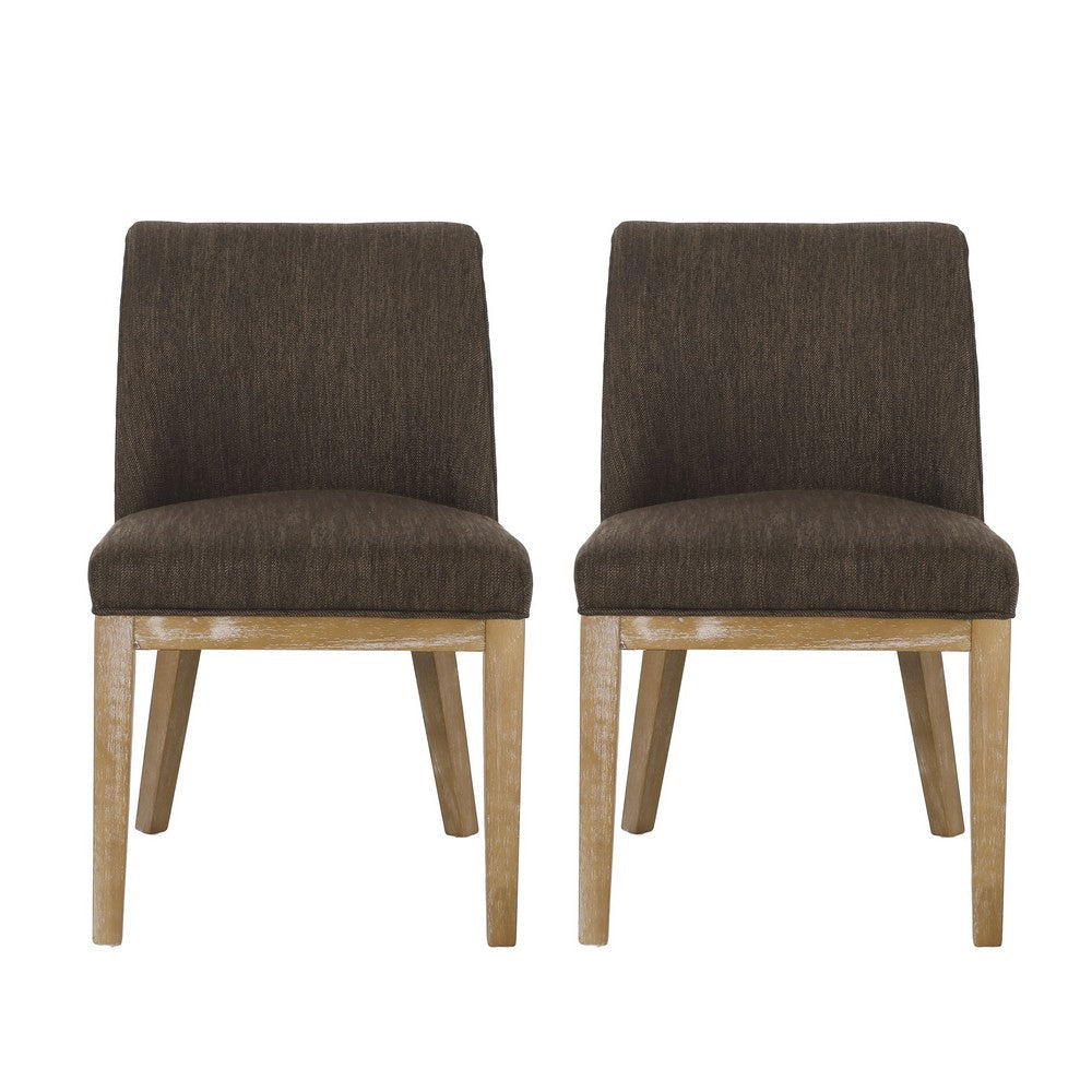 Edena Dining Chair Set of 2 | Weathered Rubberwood Legs | Brown Fabric