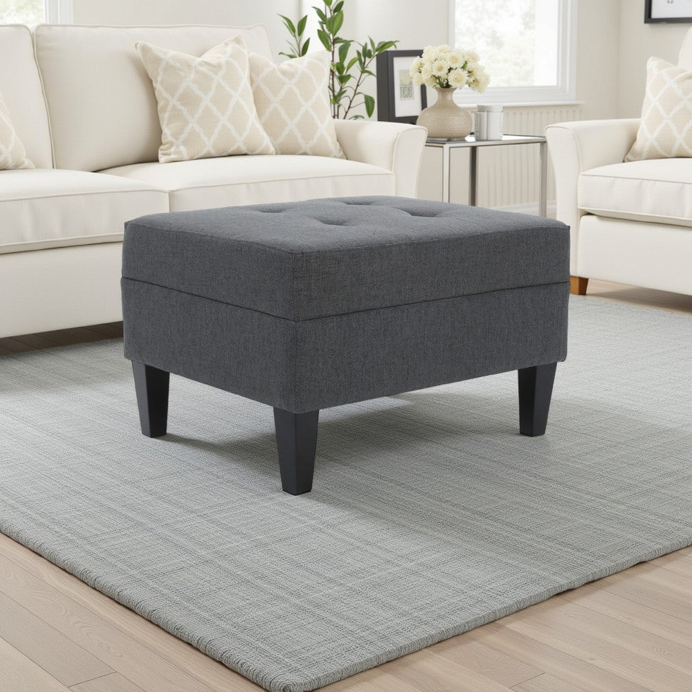 Sabby Ottoman with Tapered Birch Wood Legs | Dark Gray Fabric 29"