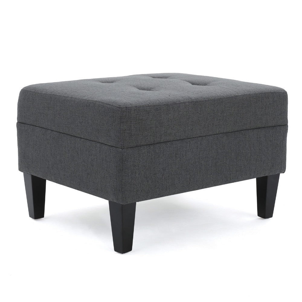 Sabby Ottoman with Tapered Birch Wood Legs | Dark Gray Fabric 29"