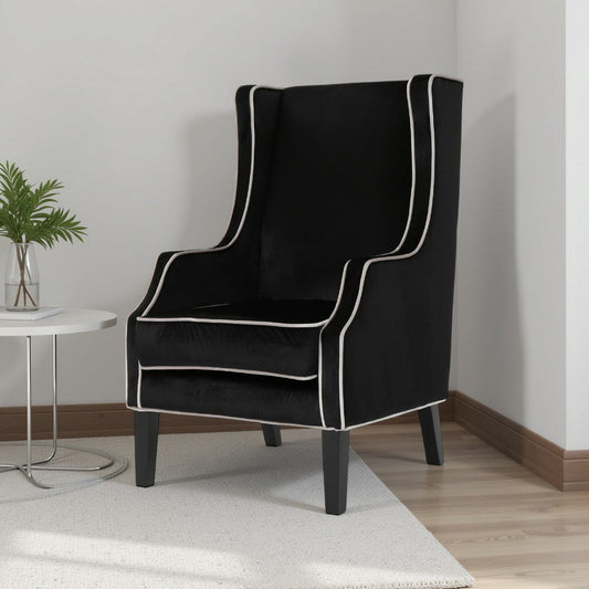 Vendy Accent Club Armchair | High Backrest | Rubberwood | Black Velvet