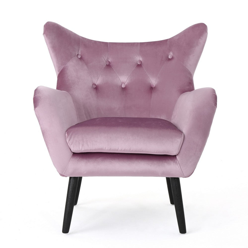 Zorro Accent Armchair | Black Angled Wood Legs | Pink Tufted Velvet