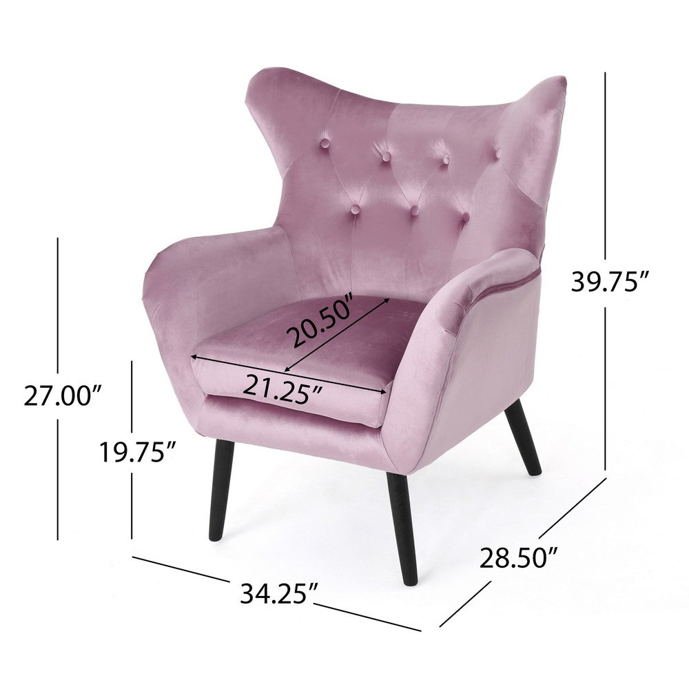 Zorro Accent Armchair | Black Angled Wood Legs | Pink Tufted Velvet