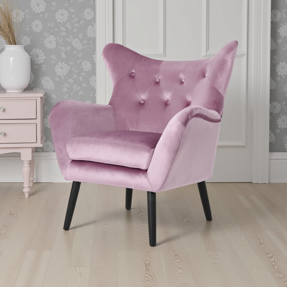 Zorro Accent Armchair | Black Angled Wood Legs | Pink Tufted Velvet