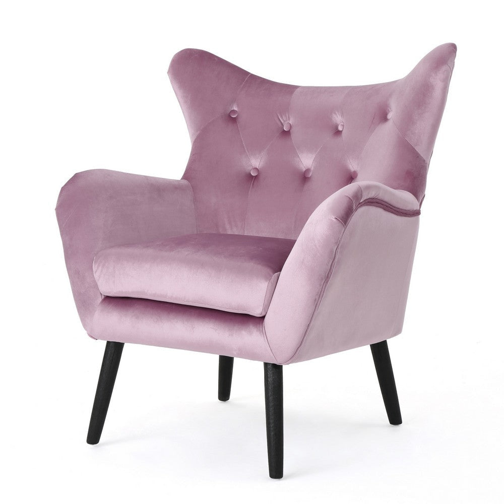 Zorro Accent Armchair | Black Angled Wood Legs | Pink Tufted Velvet